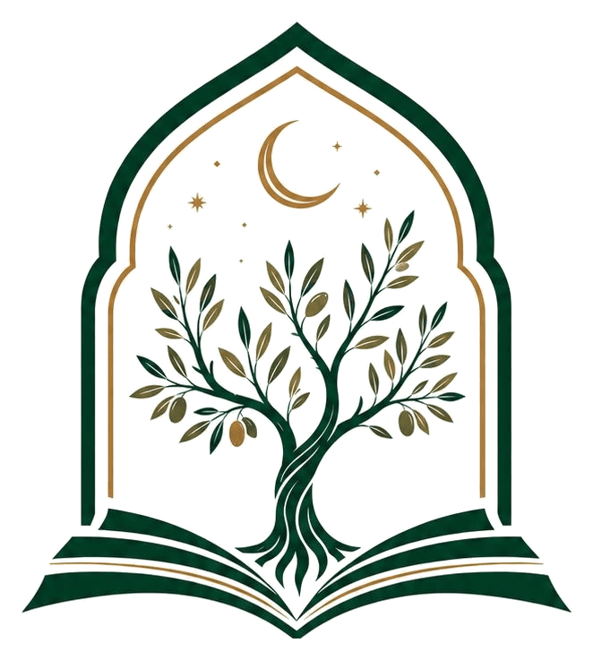 Logo de l’Académie Ihsan : un arbre enraciné dans un livre ouvert sous une arche, sous un croissant de lune.