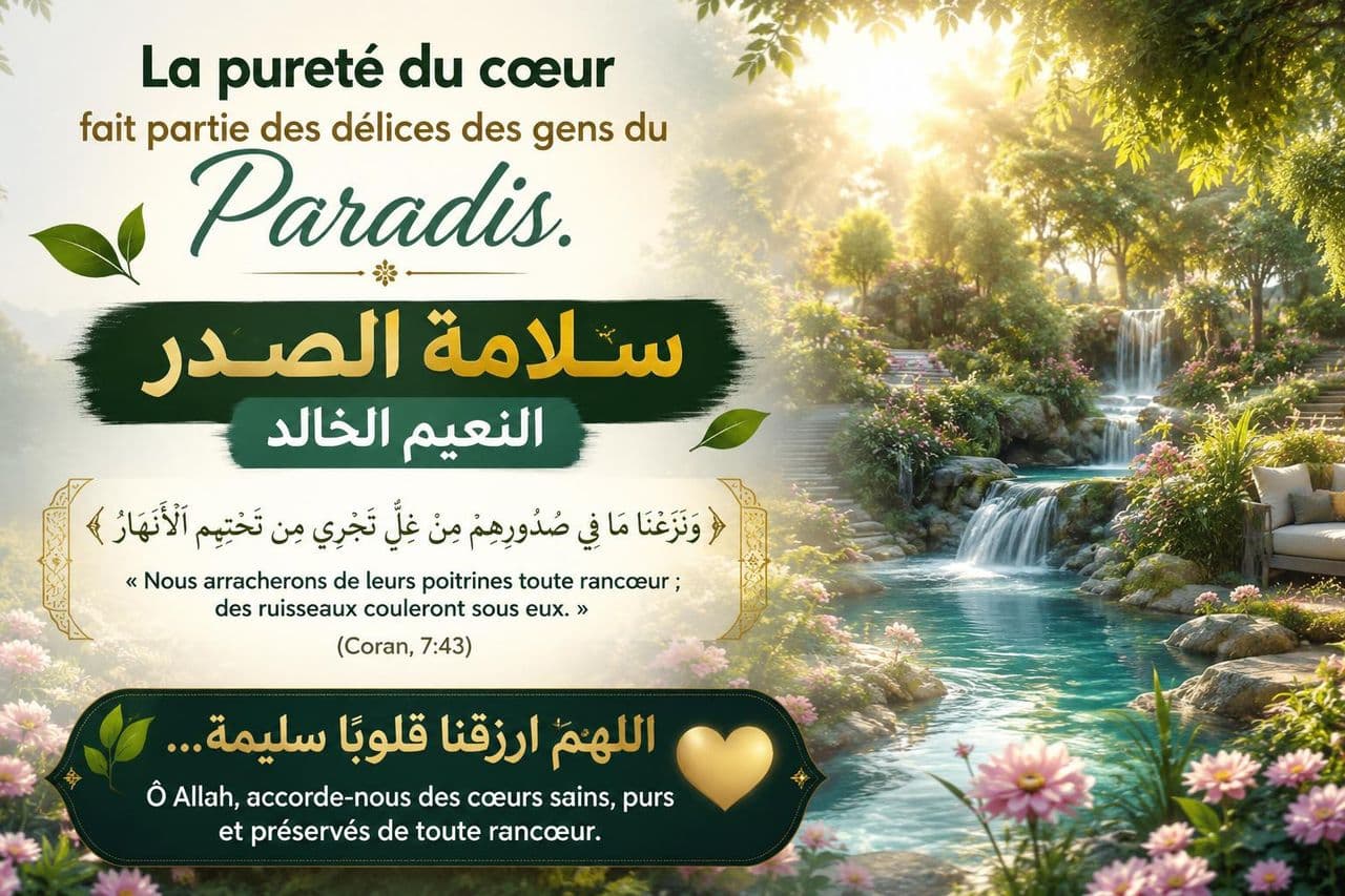 Jardin traversé par une rivière et réflexion sur la pureté du cœur au Paradis.