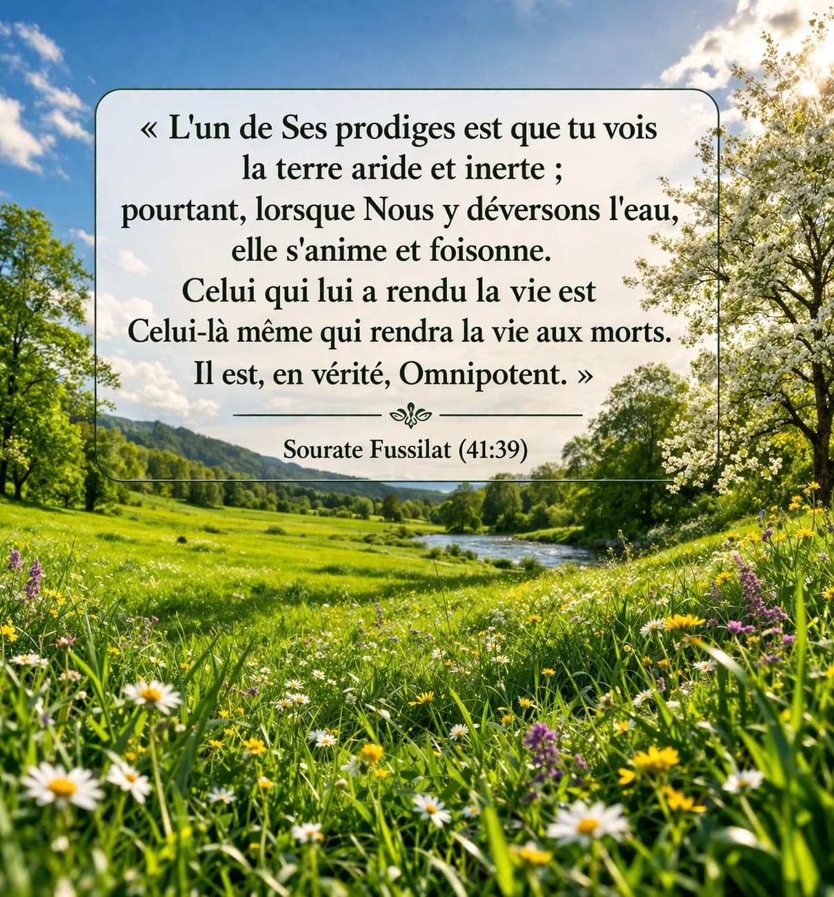 Paysage partagé entre sécheresse et verdure illustrant le verset 41:39.